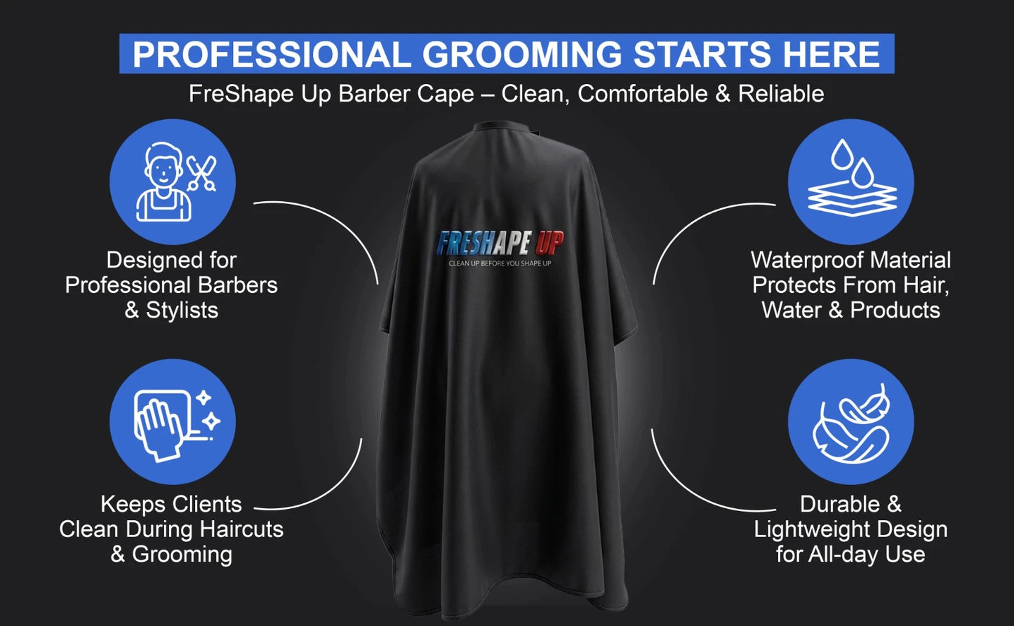 Freshape Up Barber Cape – Professional Waterproof Haircutting Cape with Adjustable Snaps