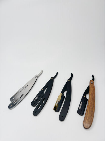Freshape Up Professional Barber Black & Gold Straight Edge Razor for Men. Smooth Face and Beard Shaving. 100 Pack of Blades and 10 Pack of Freshape Up Sponges Included
