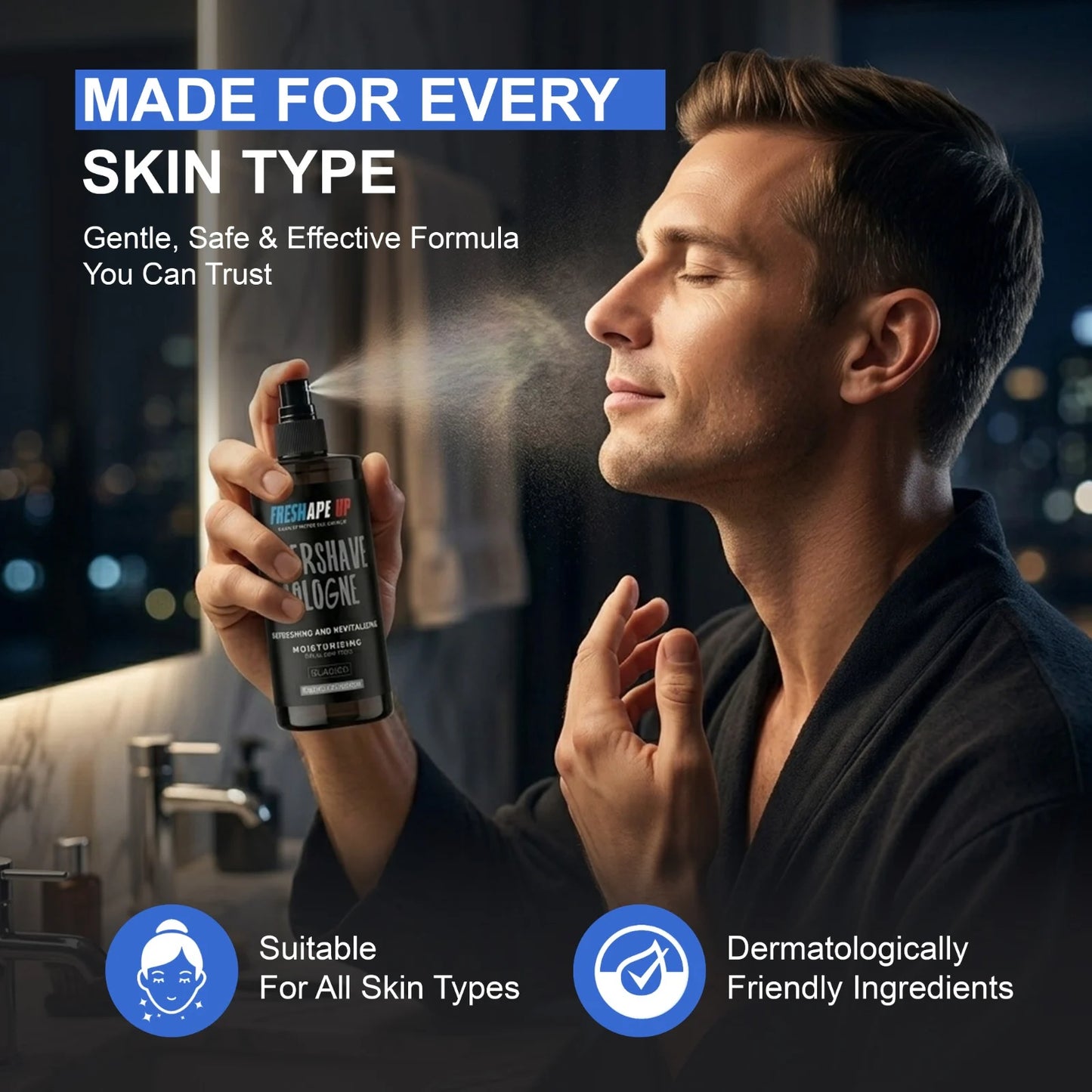 Freshape Up Aftershave Cologne for Men with 10 Hairline Wipes – Glacier Scent | Aloe Vera, Moisturizing, Refreshing & Revitalizing – All Skin Types Spray Bottle 400ml