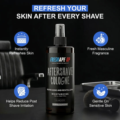 Freshape Up Aftershave Cologne for Men with 10 Hairline Wipes – Glacier Scent | Aloe Vera, Moisturizing, Refreshing & Revitalizing – All Skin Types Spray Bottle 400ml
