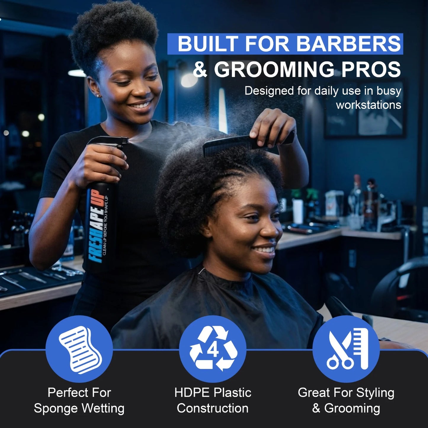 Freshape Up Barber Spray Bottle – 16.9 oz Refillable Mist Bottle for Grooming & Hairline Prep