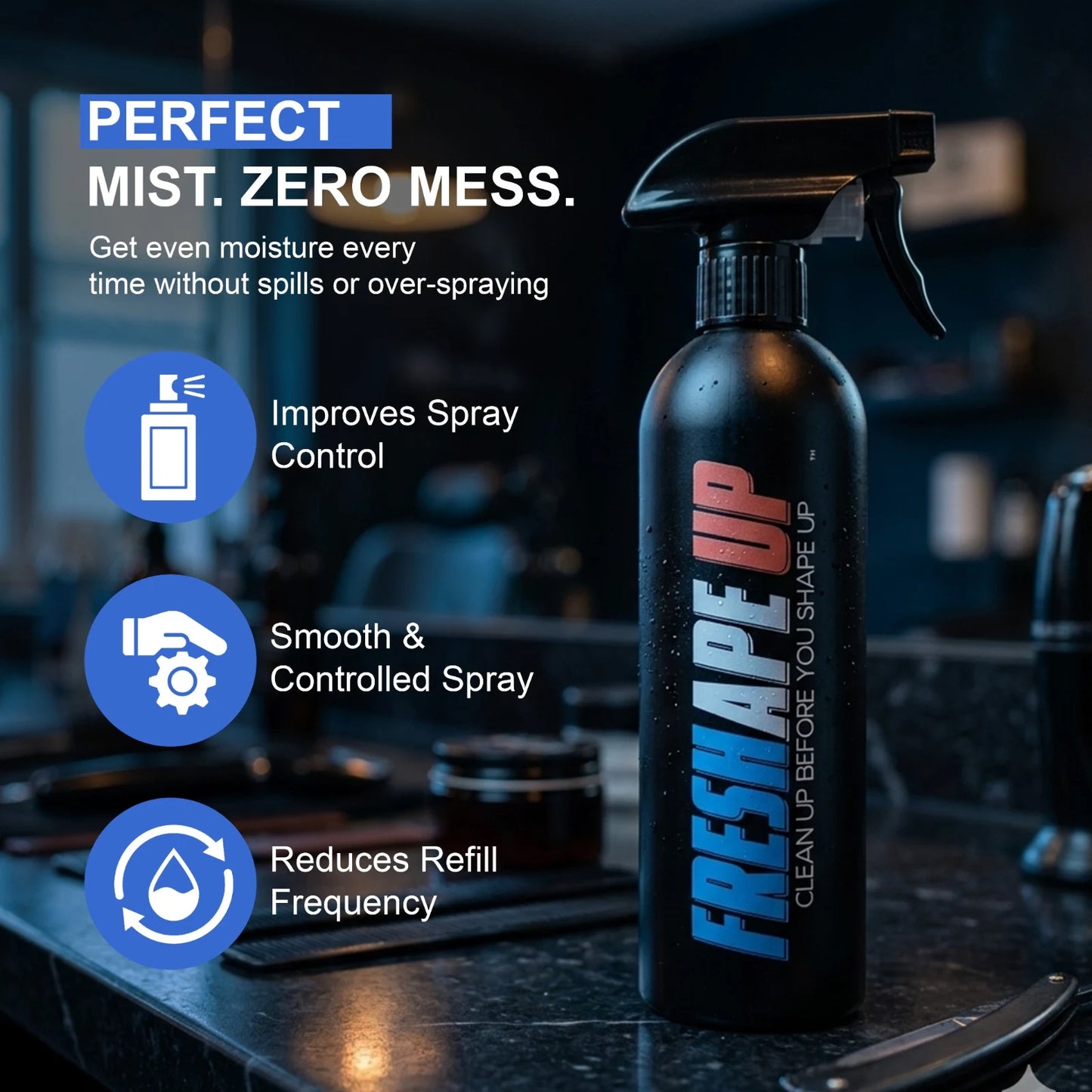 Freshape Up Barber Spray Bottle – 16.9 oz Refillable Mist Bottle for Grooming & Hairline Prep