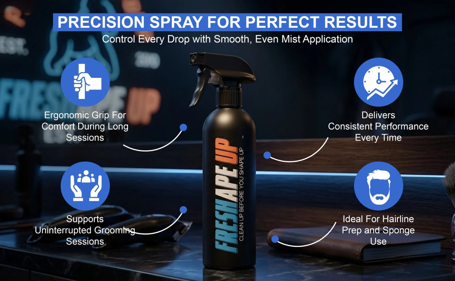 Freshape Up Barber Spray Bottle – 16.9 oz Refillable Mist Bottle for Grooming & Hairline Prep