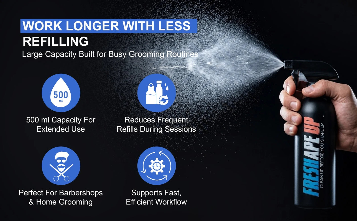 Freshape Up Barber Spray Bottle – 16.9 oz Refillable Mist Bottle for Grooming & Hairline Prep
